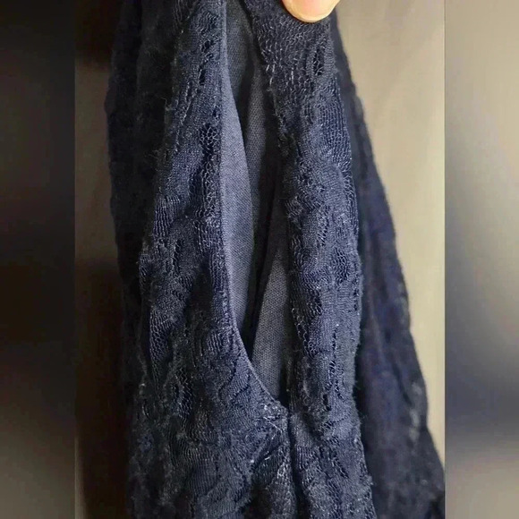 Women's/teen lace off the shoulder one strap Navy blue short dress with pockets. - Picture 3 of 8